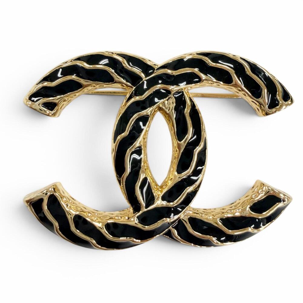 CHANEL Black Logo Brooch
